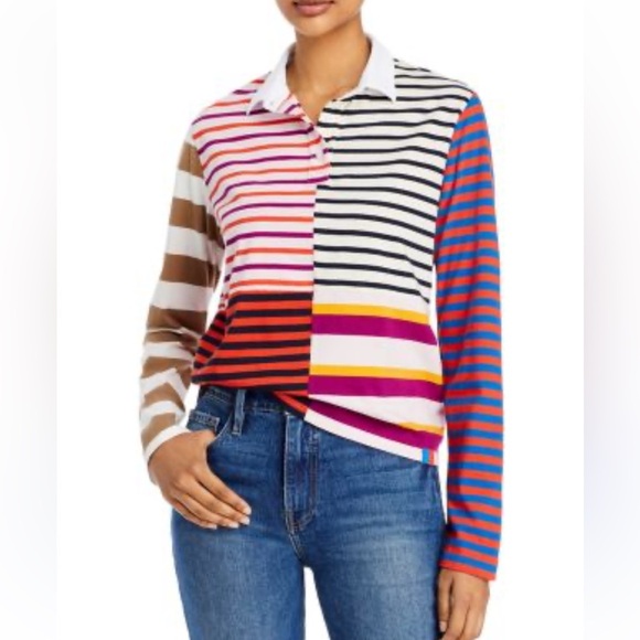 Kule The Patch Rugby Cotton Long Sleeve Tee Pink Multi size XS - Picture 6 of 12